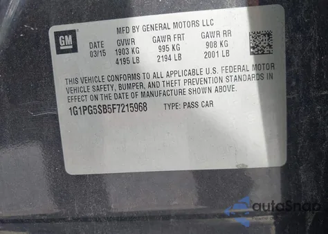 2015 Chevrolet Cruze Ltz z USA, uszkodzony, nr VIN 1G1PG5SB5F7215968